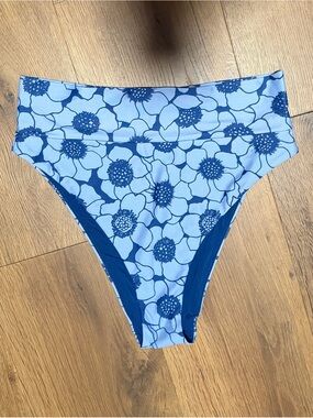 aerie Light Blue and Navy Floral High-Waist Bikini Bottoms